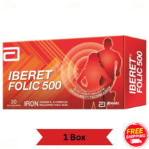 1 X Abbott Iberet Folic 500 – Multivitamine + Fer (30 Comprimés) - $30.02