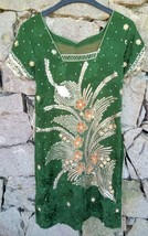 Indian Kurta Tunic Top for Women Green Embroidered Readymade Pakistani Small - £20.71 GBP