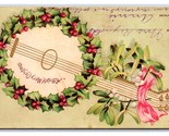 Holly Wreath Banjo Guitar Mery Christmas Embossed UDB Postcard U11 - $4.90