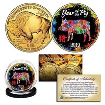 2019 Lunar YEAR OF THE PIG 24K Gold Clad American Buffalo Tribute Coin PolyChrom - £6.81 GBP