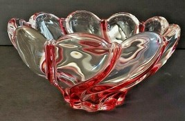 Mikasa Red Peppermint Swirl Candy Bowl Red &amp; Clear Crystal Germany NWT - £17.55 GBP