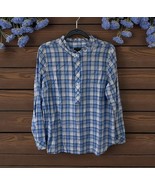 Talbots Women&#39;s Size L Blue White Plaid Long Sleeve Ruffle Collar Top Shirt - €17,10 EUR