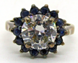 Victorian White Quartz Blue Sapphire Cluster 925 Sterling Silver Ring Si... - $177.21