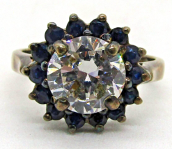 Victorian White Quartz Blue Sapphire Cluster 925 Sterling Silver Ring Si... - $177.21