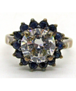Victorian White Quartz Blue Sapphire Cluster 925 Sterling Silver Ring Si... - $3,368.20 MXN