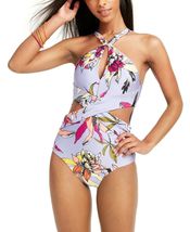 Bar III Wild Tropic Printed High-Neck Cutout One-Piece Swimsuit - £39.96 GBP