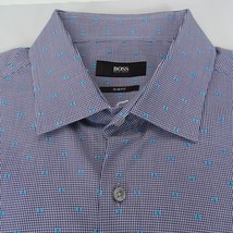 Hugo Boss Shirt Mens 41/16 Blue Dots Button Long Sleeve Cotton Textured - £14.27 GBP