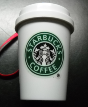 Starbucks Christmas Ornament 1999 White Cup To Go White Body Red Ribbon ... - £6.27 GBP