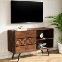 Bme Georgina 45 Inch Solid Wood Tv Stand, Under 10 Minutes Assembly, Walnut - £318.61 GBP