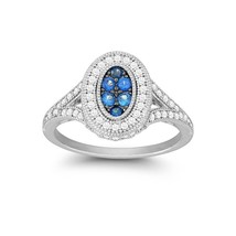 Sterling Silver Oval Micro Pave CZ Ring - Sapphire - £36.64 GBP