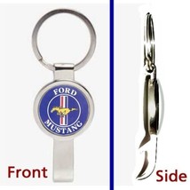 retro Ford Mustang Pennant or Keychain silver tone secret bottle opener - £10.80 GBP