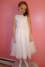 US Angels First Communion Dress White #172C Organza Bow Satin Bodice Beaded - £85.89 GBP