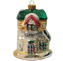 Glass Christmas Ornament Glass House Green Roof Holiday Home Hanging Shi... - $19.94
