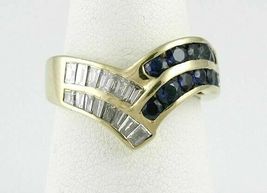  925 Silver Gold Plated  Blue Sapphire &amp; Baguette Diamond Simulated Ring 2.45Ct - £73.43 GBP