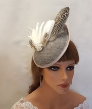 HAT FASCINATOR Vintage 40s 50s Feather Hat Fascinator Dark Grey Fascinator Hat R - £38.79 GBP