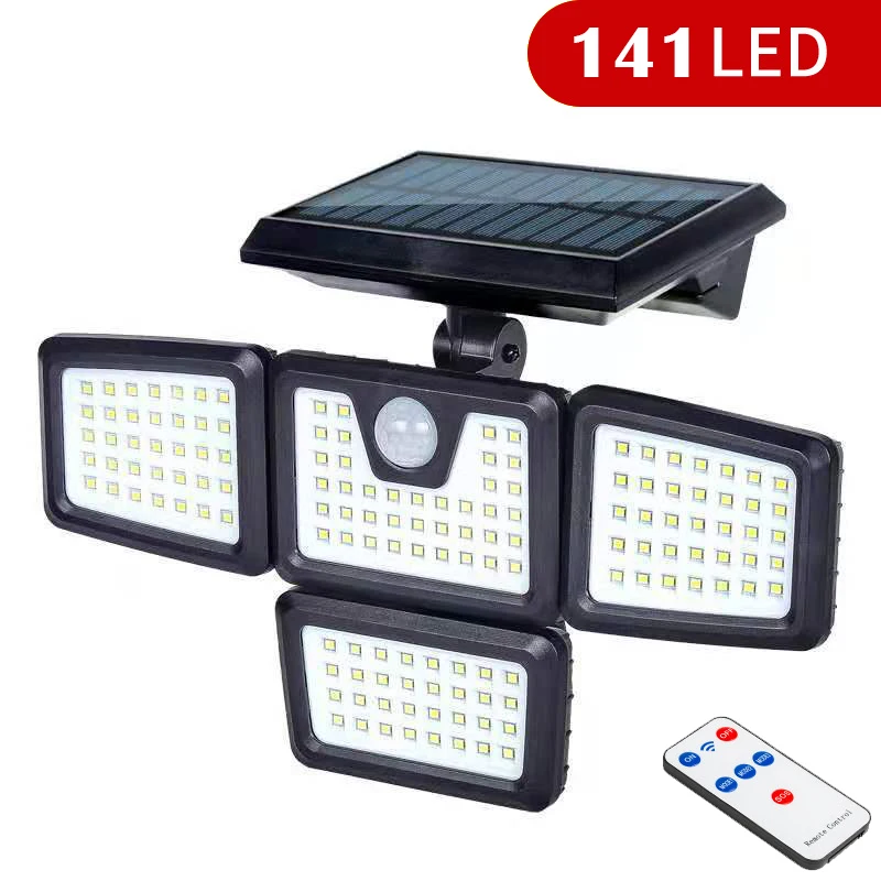 LED Solar Lights Outdoor 182LEDs 4 Heads Adjustable Motion Sensor Light Solar Wa - £63.60 GBP