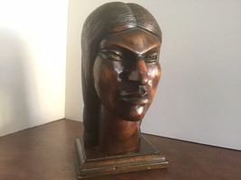 Art Deco Hand Carved Native Wood - Mahogany Bust - Rare &amp; Signed #29301 10 19 - £23.43 GBP