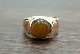 925 Sterling silver 14k Gold plated Tiger Eye stone Handmade Men Ring Size 8.5 - £80.82 GBP