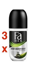 Fa Men Sport Energy Boost deodorant anti-perspirant roll-on 3 x 50ml -FREE SHIP - $28.70