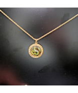 Nina Ricci Abalone Necklace Medallion Pendant Gold Tone Avon Vintage Sig... - £17.30 GBP