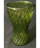 Vintage Diamond Optic Swirl Green Glass Bud Flower Vase 8&quot; - £7.06 GBP