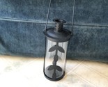 Black Tea Light Holder Cylinder Lantern Handled Leaf embellished - $19.34