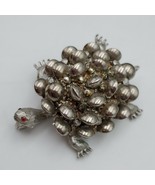 HAR Vintage TURTLE Brooch Silver Tone 1960’s red eyes Rhinestone Pin - $837.71 MXN