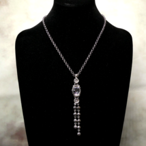 Silver Toned 17&quot; Rolo Chain Clear Crystal Accent Pendant Necklace - $10.84