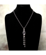 Silver Toned 17&quot; Rolo Chain Clear Crystal Accent Pendant Necklace - $10.84