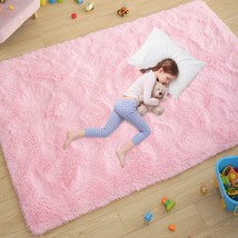 Ultra Soft Pink Rugs For Bedroom 4X6 Feet, Fluffy Shag Area Rugs For Living - £31.44 GBP