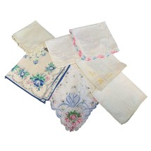 Vintage Floral &amp; Lace Handkerchiefs Lot of 7 Assorted Designs Cotton &amp; L... - $14.63