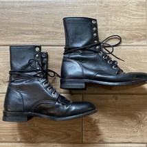 Vintage JUSTIN Combat Boots Kiltie Roper Women Black Leather Lace Up Size 7 B - £46.85 GBP