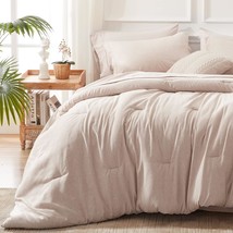 Bed In A Bag Queen Comforter Set - 7 Pieces Taupe Queen Soft Bed Set For All Sea - £66.33 GBP