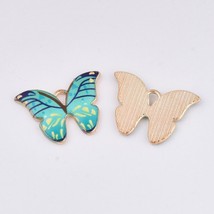 Enamel Butterfly Charms Teal Blue Gold Spring Jewelry Findings Insect 22mm 5pcs - £3.96 GBP