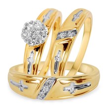 1.45 Karat Runde Künstlicher Diamant Dreifach Set 10K Gelbgold FN Verlobungsring - £109.06 GBP