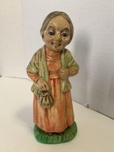 Norleans Japan Old Woman Red Sack Bag Figurine Figure 7.5&quot; Ceramic Vintage - $12.35