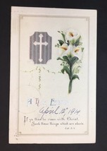 Holy Easter Greeting Card Posted 1914  Flowers &amp; Cross Embossed Intl Art PC - £11.50 GBP