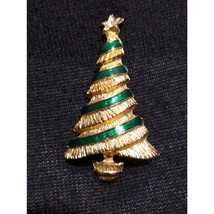 Gorgeous Gold Tone Metallic Green Costume Metal Christmas Tree Pin Brooch - £9.34 GBP