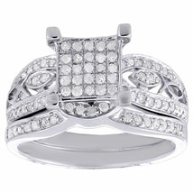 10K White Gold Over Diamond Halo Wedding Ring 3 Piece Bridal Set 1.50 Ct - £107.12 GBP