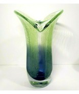 Cobalt Blue Lime Green Teleflora Hand Blown 8&quot; tall  Speckled Art Glass ... - £15.57 GBP