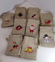 Christmas Jute Burlap Bags, 35 Xmas Drawstring Gift Treat Candy - $18.41