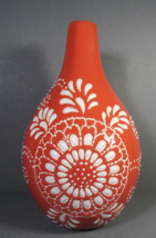Vase Home Decor Orange White Geometric Pattern Ceramic Bud-Style 8.5&quot; x 5.5&quot;. - £19.79 GBP