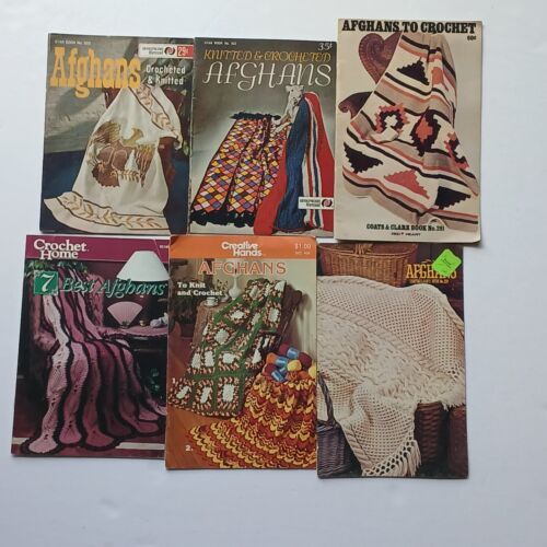 Vintage Knitting &amp; Crochet Pattern booklets Lot of 6 Afghans Crocheted &amp;... - $13.98