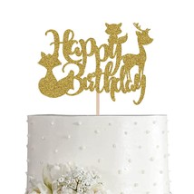 Woodland Birthday Cake Topper, Glitter Girl Boy Woodland Happy Birthda - £14.67 GBP