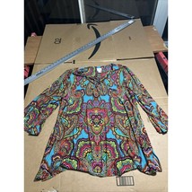 Chicos Damask Print Front Tie Blouse, Long Sleeve Size 3, Multicolored Large Top - $14.85