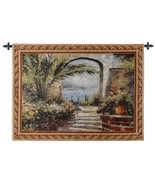 53x38 ROSE ARCH Seaside Ocean Floral Courtyard Tapestry Wall Hanging  - £124.04 GBP