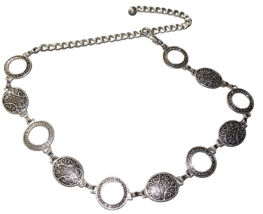 Women&#39;s Silver Tone Medallion Chain Belt Fits Up To 40 in Waist - £15.45 GBP