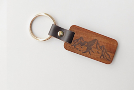 Wooden Keychain with Mountain Tops scene - $2.00