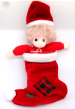Precious Moments 16&quot; Boy Doll in Red PJs w Red Plush Christmas Stocking ... - £11.75 GBP