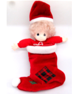 Precious Moments 16&quot; Boy Doll in Red PJs w Red Plush Christmas Stocking ... - $15.04